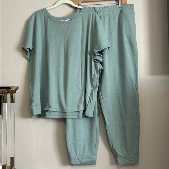 Victoria's Secret XXL Glow Waffle Short sleeve Tee Jogger Set loungewear blue - Picture 2 of 12